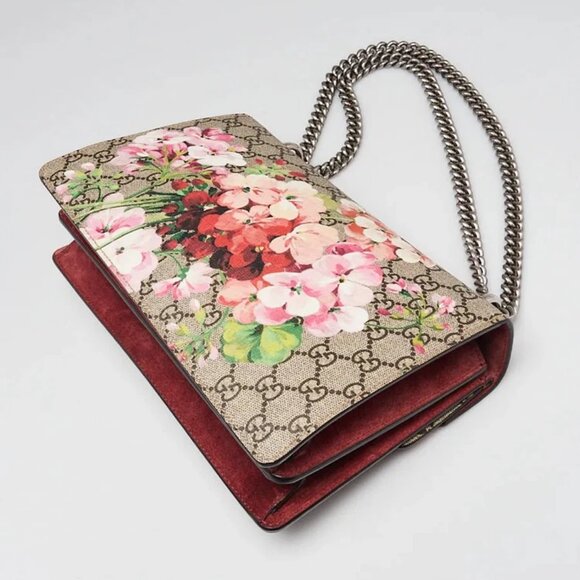 Gucci Beige/Pink GG Supreme Blooms Coated Canvas Small Dionysus Shoulder Bag - Picture 3 of 12